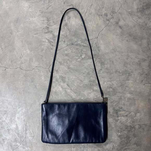 Vintage Navy Blue Purse Gold Accents Shoulder Strap 1980s Clemente Retro Bag - Picture 3 of 9